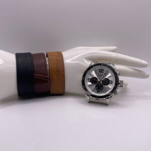 American Exchange Men's Brown Leather 3 PCS. Watch Set